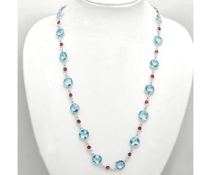 Sky Blue Topaz Checker Briolette and Garnet Necklace EXN01128 N-1024, 10x10 mm