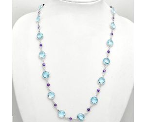 Sky Blue Topaz Checker Briolette and Amethyst Necklace EXN01129 N-1024, 10x10 mm