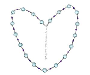 Sky Blue Topaz Checker Briolette and Amethyst Necklace EXN01129 N-1024, 10x10 mm