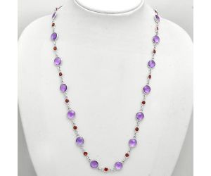 Amethyst Checker Briolette and Garnet Necklace EXN01131 N-1024, 8x8 mm