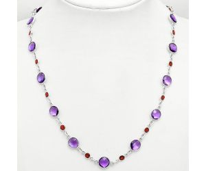 Amethyst Checker Briolette and Garnet Necklace EXN01132 N-1024, 8x8 mm