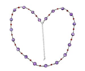 Amethyst Checker Briolette and Garnet Necklace EXN01132 N-1024, 8x8 mm