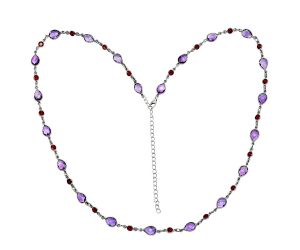 Amethyst Checker Briolette and Garnet Necklace EXN01133 N-1024, 6x9 mm