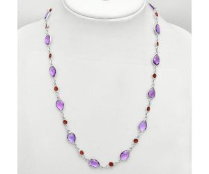 Amethyst Checker Briolette and Garnet Necklace EXN01134 N-1024, 7x10 mm