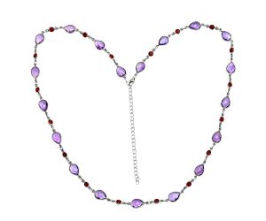 Amethyst Checker Briolette and Garnet Necklace EXN01134 N-1024, 7x10 mm