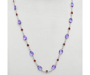 Amethyst Checker Briolette and Garnet Necklace EXN01135 N-1024, 6x9 mm