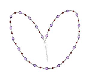 Amethyst Checker Briolette and Garnet Necklace EXN01135 N-1024, 6x9 mm