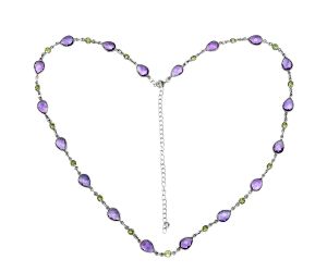 Amethyst Checker Briolette and Peridot Necklace EXN01136 N-1024, 7x10 mm