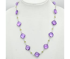 Amethyst Checker Briolette and Peridot Necklace EXN01137 N-1024, 12x12 mm