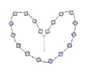 Amethyst Checker Briolette and Peridot Necklace EXN01137 N-1024, 12x12 mm