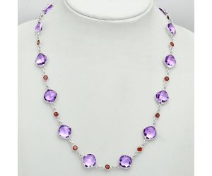 Amethyst Checker Briolette and Garnet Necklace EXN01138 N-1024, 10x10 mm