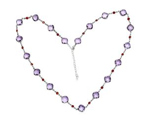 Amethyst Checker Briolette and Garnet Necklace EXN01138 N-1024, 10x10 mm