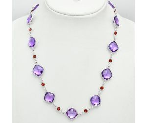 Amethyst Checker Briolette and Garnet Necklace EXN01139 N-1024, 12x12 mm