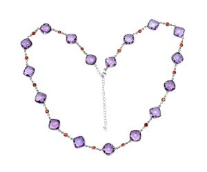 Amethyst Checker Briolette and Garnet Necklace EXN01139 N-1024, 12x12 mm