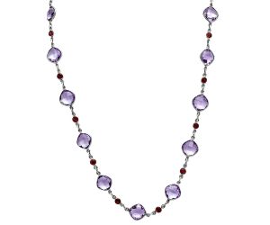 Amethyst Checker Briolette and Garnet Necklace EXN01140 N-1024, 10x10 mm