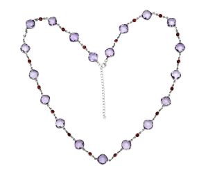 Amethyst Checker Briolette and Garnet Necklace EXN01140 N-1024, 10x10 mm