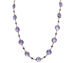 Amethyst Checker Briolette and Garnet Necklace EXN01141 N-1024, 12x12 mm