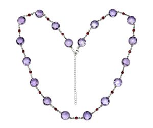 Amethyst Checker Briolette and Garnet Necklace EXN01141 N-1024, 12x12 mm