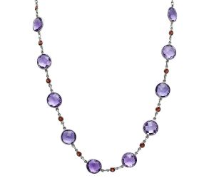 Amethyst Checker Briolette and Garnet Necklace EXN01142 N-1024, 12x12 mm