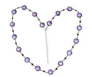 Amethyst Checker Briolette and Garnet Necklace EXN01142 N-1024, 12x12 mm