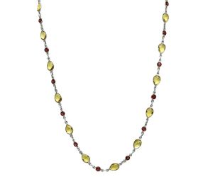 Citrine Checker Briolette and Garnet Necklace EXN01143 N-1024, 6x9 mm