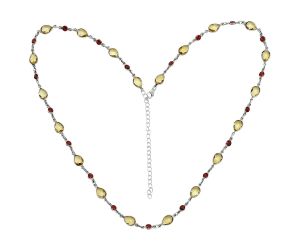 Citrine Checker Briolette and Garnet Necklace EXN01143 N-1024, 6x9 mm