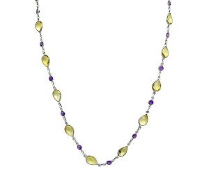 Citrine Checker Briolette and Amethyst Necklace EXN01144 N-1024, 7x10 mm