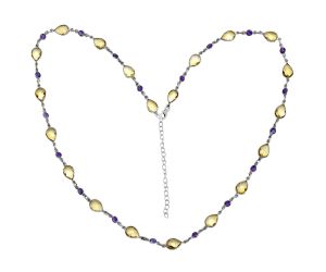 Citrine Checker Briolette and Amethyst Necklace EXN01144 N-1024, 7x10 mm