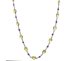 Citrine Checker Briolette and Amethyst Necklace EXN01145 N-1024, 7x10 mm