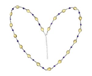 Citrine Checker Briolette and Amethyst Necklace EXN01145 N-1024, 7x10 mm