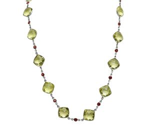 Lemon Quartz Checker Briolette and Garnet Necklace EXN01148 N-1024, 13x13 mm