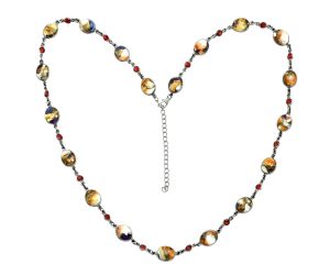 Spiny Oyster Turquoise and Garnet Necklace EXN01154 N-1024, 9x11 mm