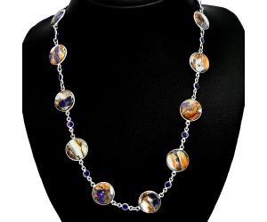 Spiny Oyster Turquoise and Amethyst Necklace EXN01155 N-1024, 14x14 mm