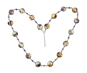 Spiny Oyster Turquoise and Amethyst Necklace EXN01155 N-1024, 14x14 mm