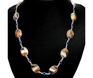 Spiny Oyster Turquoise and Amethyst Necklace EXN01156 N-1024, 12x16 mm