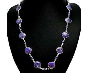 Copper Purple Turquoise and Amethyst Necklace EXN01158 N-1024, 12x12 mm