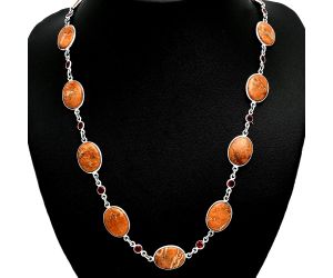 Red Sponge Coral and Garnet Necklace EXN01159 N-1024, 12x16 mm