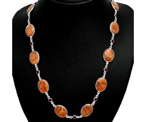 Red Sponge Coral and Garnet Necklace EXN01160 N-1024, 12x16 mm