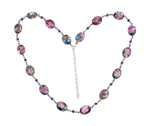 Kingman Pink Dahlia Turquoise and Amethyst Necklace EXN01162 N-1024, 12x16 mm