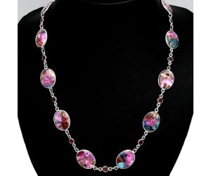 Kingman Pink Dahlia Turquoise and Garnet Necklace EXN01163 N-1024, 12x16 mm