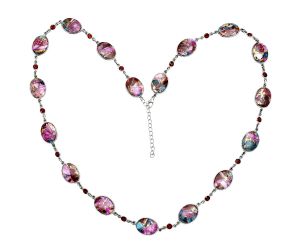 Kingman Pink Dahlia Turquoise and Garnet Necklace EXN01163 N-1024, 12x16 mm