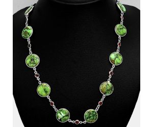 Green Matrix Turquoise and Garnet Necklace EXN01164 N-1024, 15x15 mm