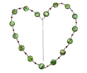 Green Matrix Turquoise and Garnet Necklace EXN01164 N-1024, 15x15 mm