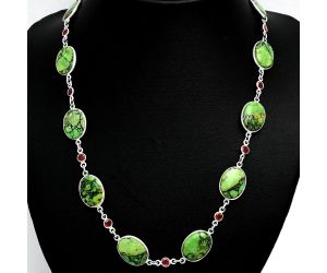 Green Matrix Turquoise and Garnet Necklace EXN01165 N-1024, 12x16 mm