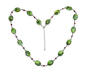 Green Matrix Turquoise and Garnet Necklace EXN01165 N-1024, 12x16 mm