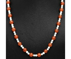 Carnelian and Pearl Beaded Necklace EXN01166 N-1025, 8x8 mm