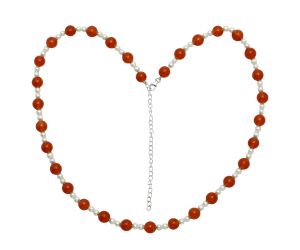 Carnelian and Pearl Beaded Necklace EXN01166 N-1025, 8x8 mm