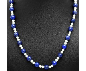 Lapis Lazuli and Pearl Beaded Necklace EXN01169 N-1025, 8x8 mm