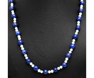 Lapis Lazuli and Pearl Beaded Necklace EXN01170 N-1025, 8x8 mm