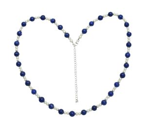 Lapis Lazuli and Pearl Beaded Necklace EXN01170 N-1025, 8x8 mm